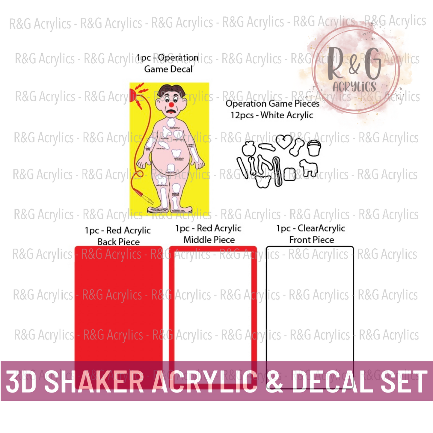Operation Game - 3D Shaker Acrylic & Decal COMBO