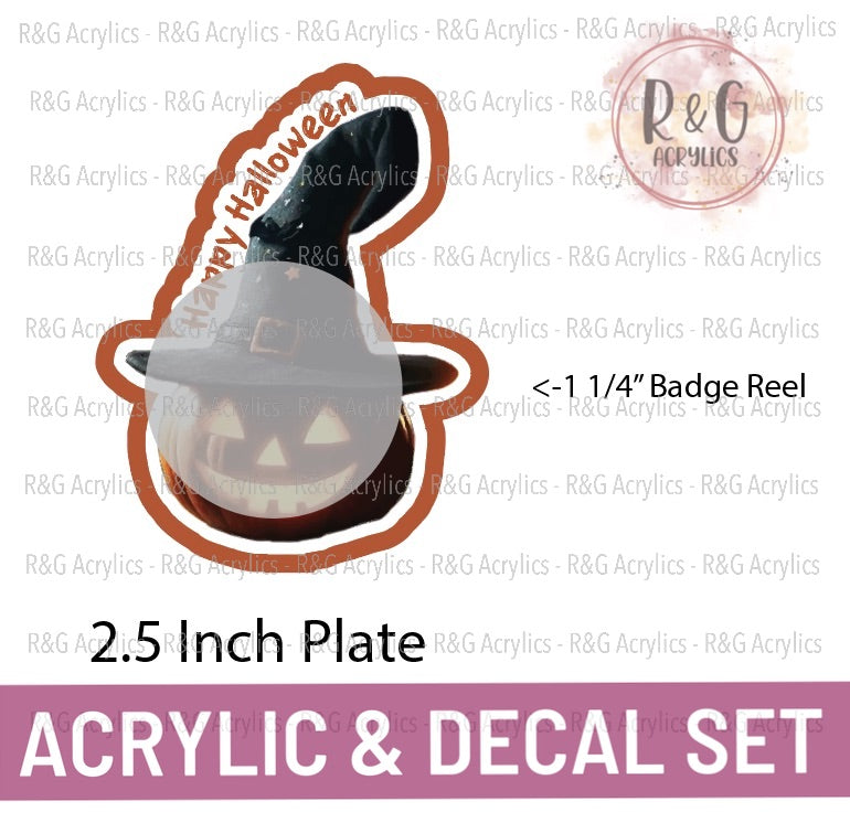 Jack-o-lantern wearing Witch's hat - Acrylic & Decal COMBO