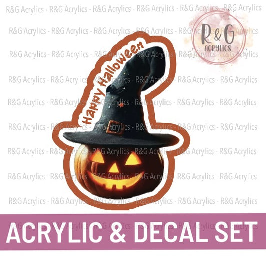 Jack-o-lantern wearing Witch's hat - Acrylic & Decal COMBO