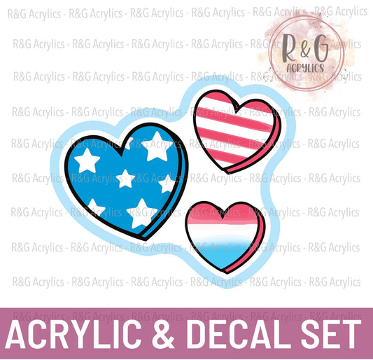 Stars & Stripes Hearts | Acrylic Blank & Vinyl Decal COMBO