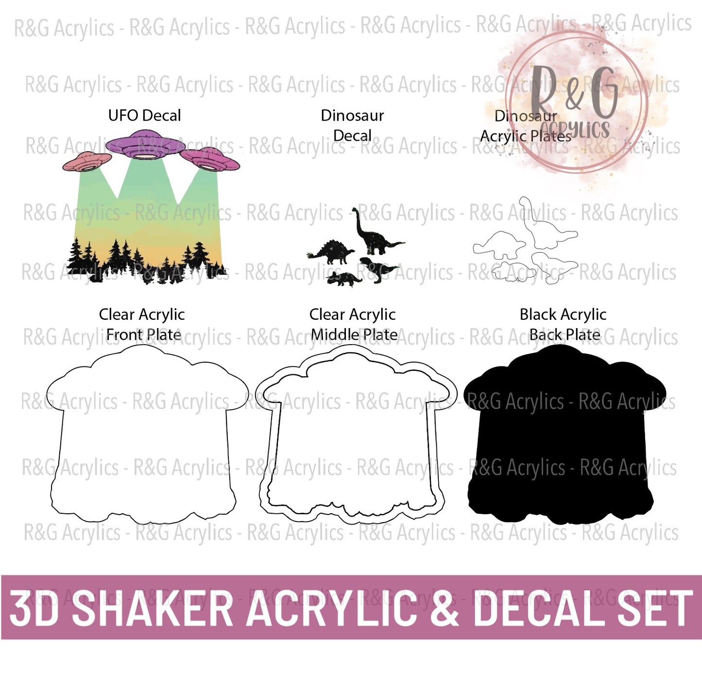 Dino Abduction - 3D Shaker Acrylic & Decal COMBO