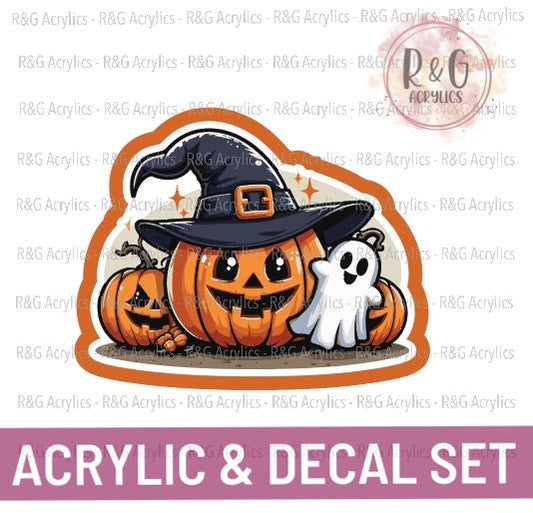 Jack-o-lantern Trio with Ghost | Acrylic Blank & Vinyl Decal COMBO