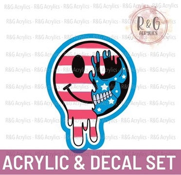 Stars & Stripes Smiley Skull | Acrylic Blank & Vinyl Decal COMBO