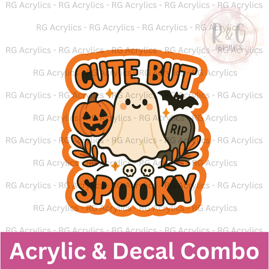 Cute But Spooky - Ghost with Pumpkin | Acrylic Blank & Vinyl Decal COMBO