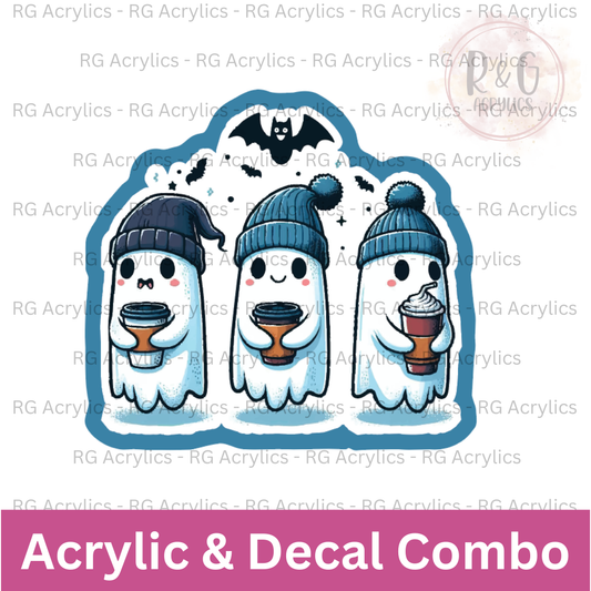 Ghost Trio with Coffee | Acrylic Blank & Vinyl Decal COMBO
