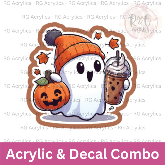 Ghost with Pumpkin and Coffee | Acrylic Blank & Vinyl Decal COMBO