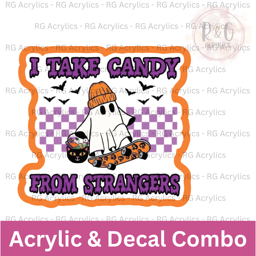 I Take Candy From Strangers - Badge Reel | Acrylic Blank & Vinyl Decal COMBO