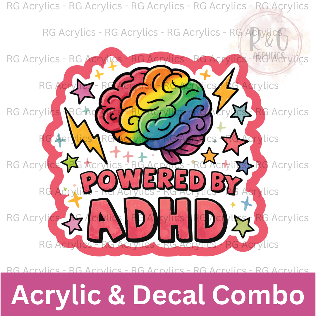 Powered By ADHD  | Acrylic Blank & Vinyl Decal COMBO