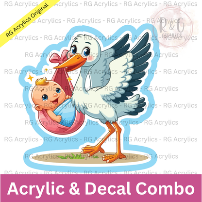 Stork Carrying Baby - Sizing Options