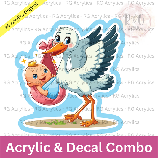 Stork Carrying Baby - Sizing Options
