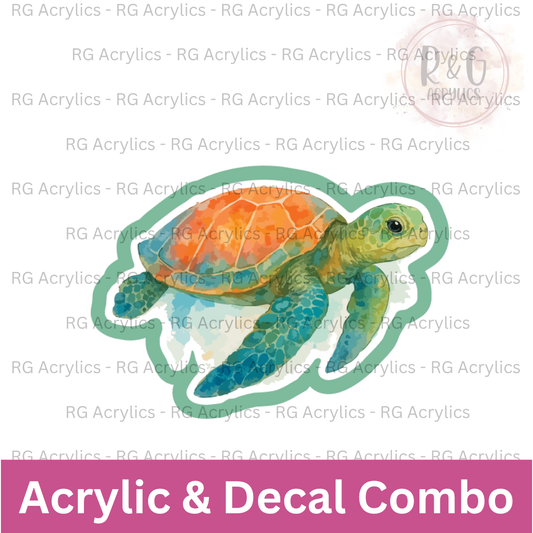 Watercolor Sea Turtle | Acrylic Blank & Vinyl Decal COMBO