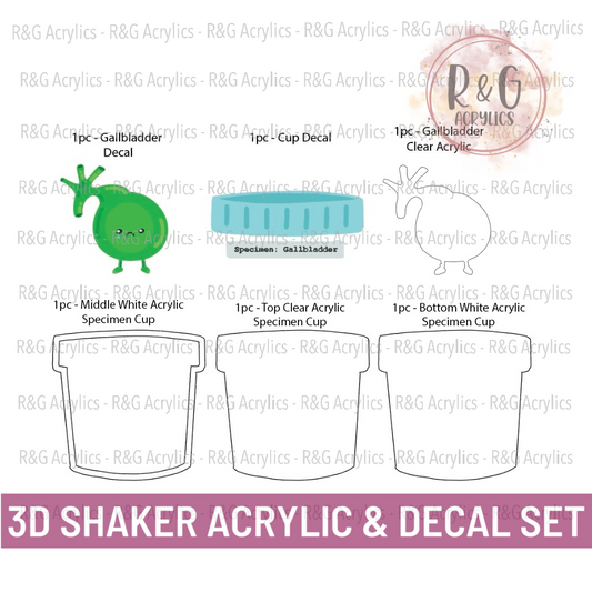 Gallbladder Specimen Cup - 3D Shaker Acrylic & Decal COMBO