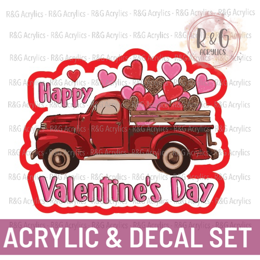 Valentines Day Truck  | Acrylic Blank & Vinyl Decal COMBO